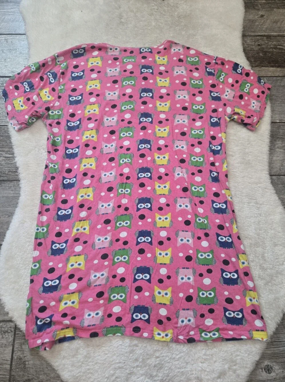 Just Love Pink Owl Cozy Casual Retro Whimsical Sleep Shirt, 2XL